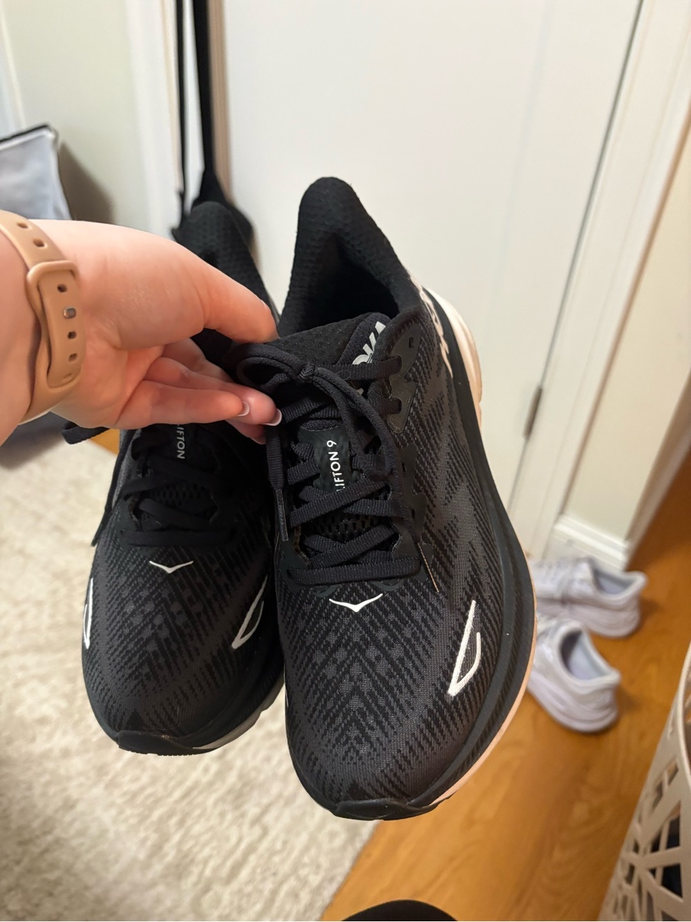 Hoka Black Athletic Running Shoes with White Accents